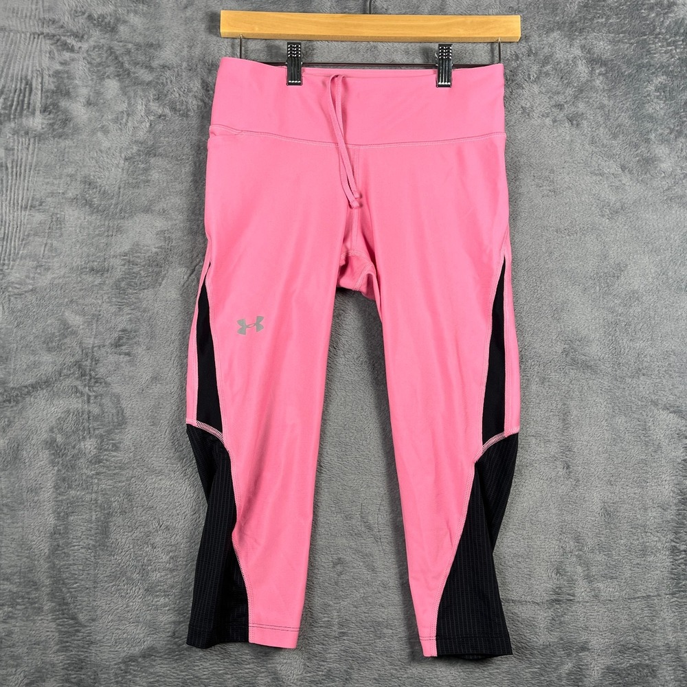 Under Armour Compression Leggings Womens Medium Pink Black Heatgear Athleisure